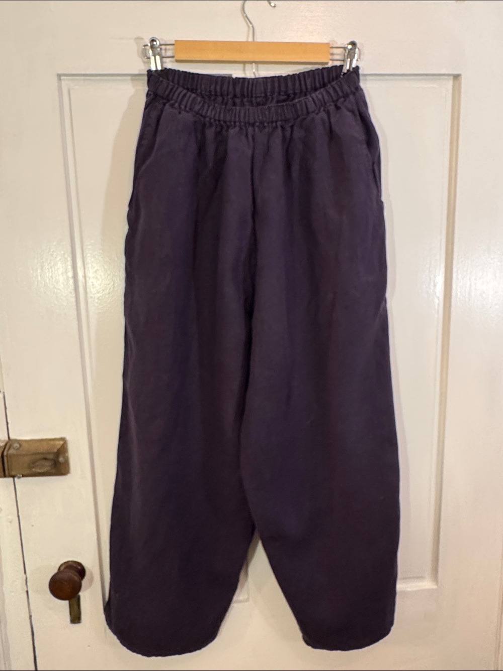 FLAX Women’s 100% Linen Dark Purple Cropped Pants